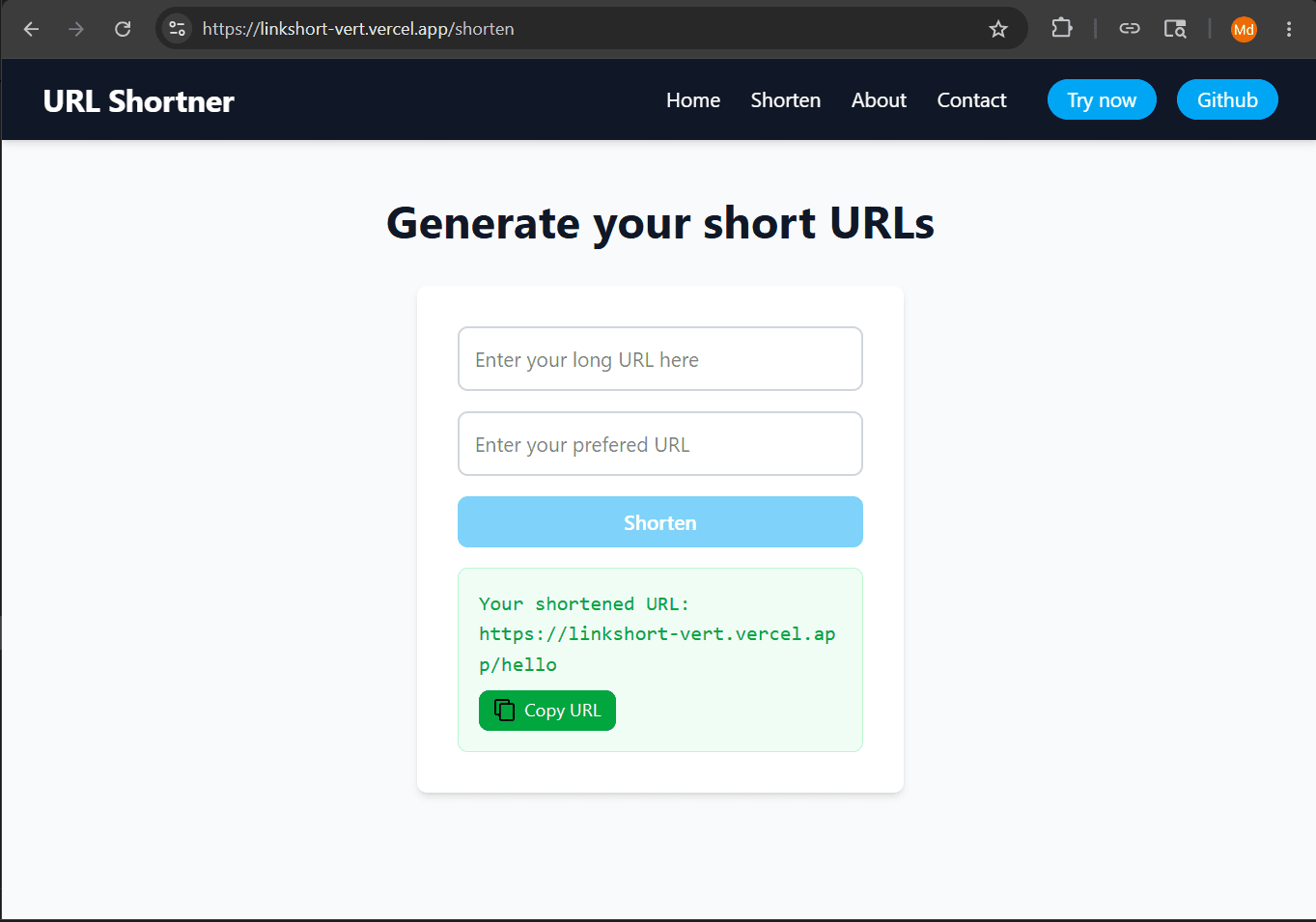 URL Shortener preview
